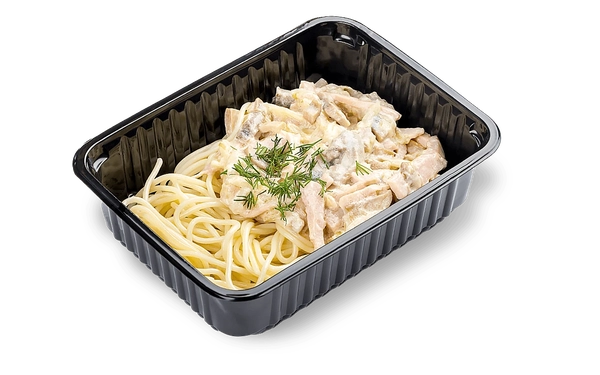 Паста с ветчиной и грибами